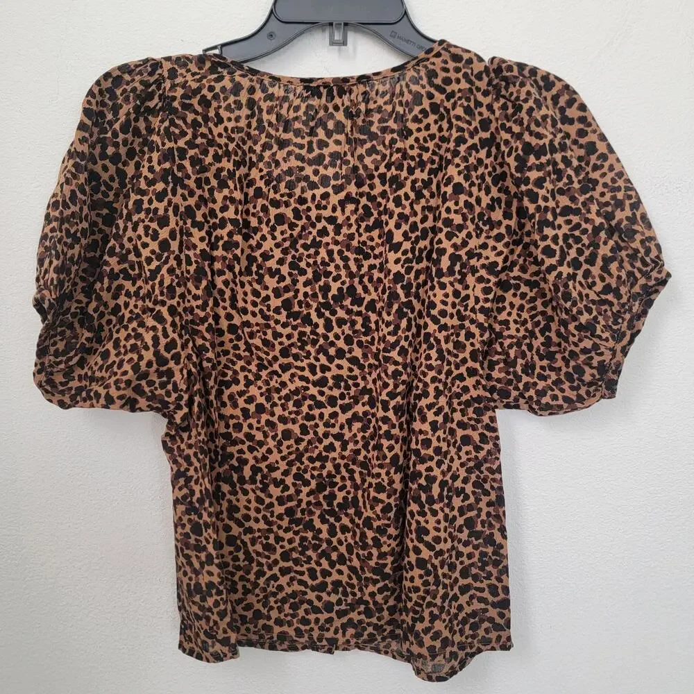 Madewell‎ Leopard Print Balloon Short Puff Sleeve Button Front Sz XS Cotton